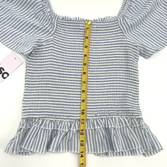 Smocked Flutter Short Sleeve Top Blue Striped Size M - Picture 4 of 7